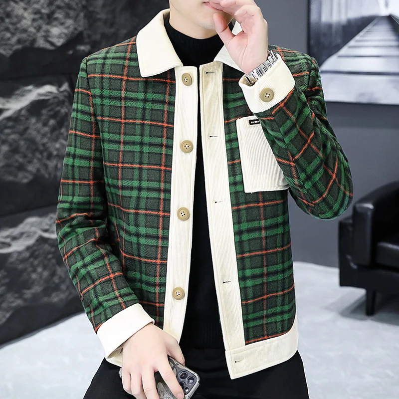 Autumn Fashion Plaid Jacket for Men Long Sleeve Casual Business Coats Social Streetwear Social Windbreaker Jaqueta Masculina