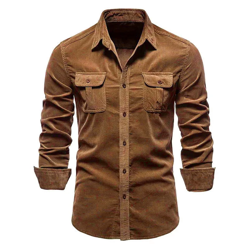 

Fashion Single Breasted Cotton Men's Shirt Business Casual Fashion Solid Color Corduroy Men Shirts Autumn Slim Shirt Men