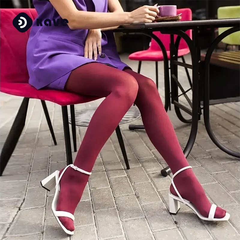 Kave Plus Size Colored Tights Women\'s 80D Soft Solid Color Semi Opaque Footed Tights High Waist Womens Tights Wholesale