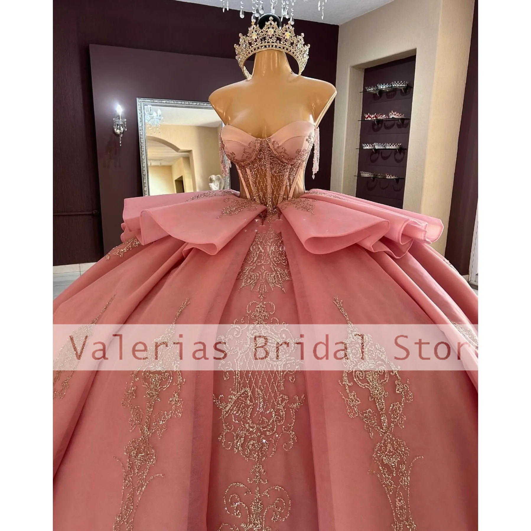 Mooie Roze Quinceanera Jurk Bal Gonws Lovertjes Kralen Lieverd Prinses Prom Jurken Verjaardagsfeest Jurken Vestidos De Fiesta