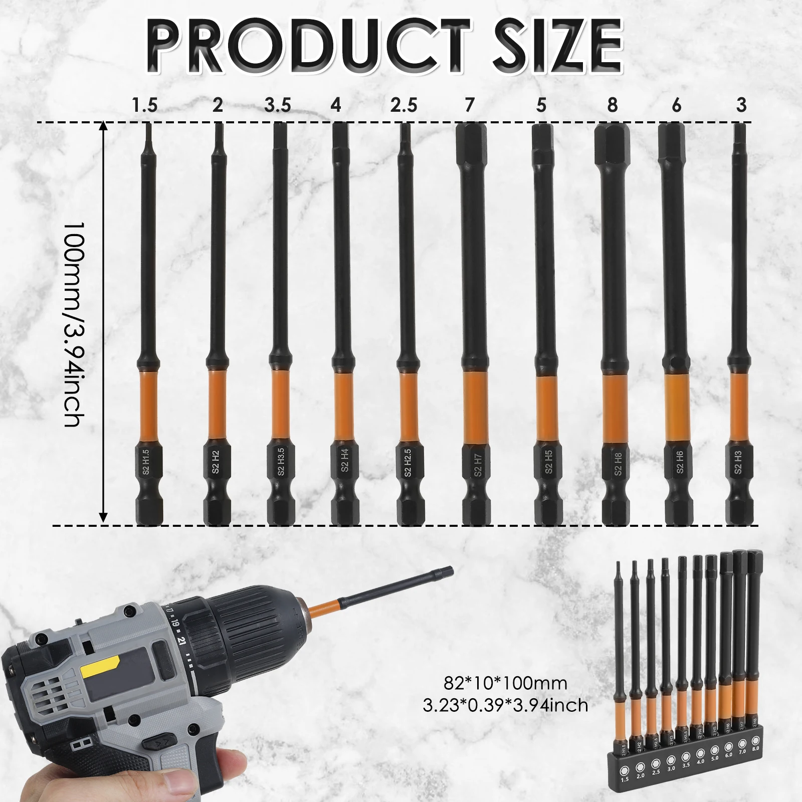 10/20Pcs Impact Hex Bit Set Metric and SAE S2 Alloy Steel Allen Wrench Drill Bit with Magnetic Tips 1/4in Screw Driver Drill Bit