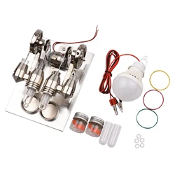 Stirling Engine Kit Dual Engine Generator Hot Air Motor Model Physical Generator Model with Flywheel Design Science Experiment