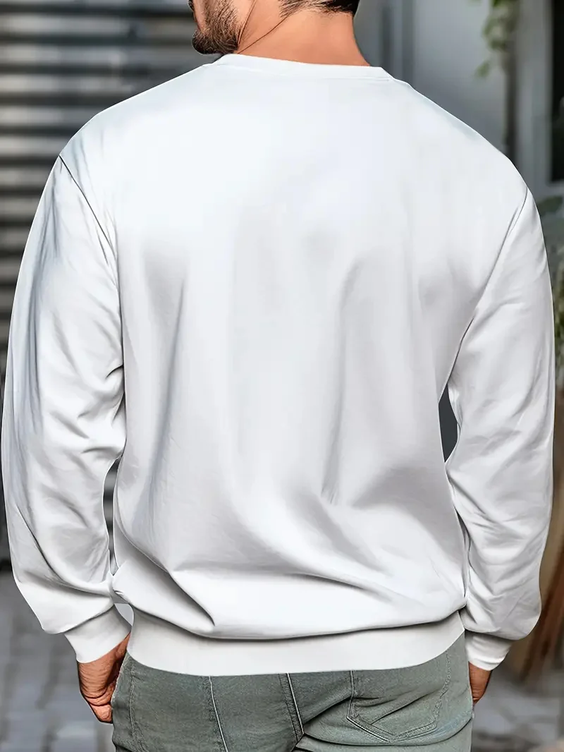 Men's autumn and winter casual warm loose fashion pattern printed long sleeved round neck hoodie, street fashion versatile