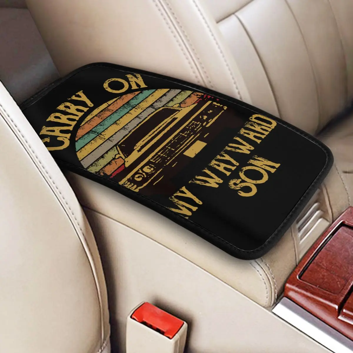 Supernatural Vintage Center Console Cover Pad for Cars Carry On My Wayward Son Dark Heather Auto Accessories Armrest Cover Mat