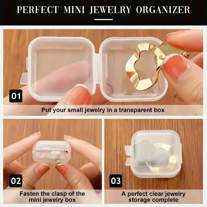 1/100pcs Mini Plastic Jewelry Storage Box Square Transparent Flip Portable Pill Jewelry Holder Packaging Earrings Display Case