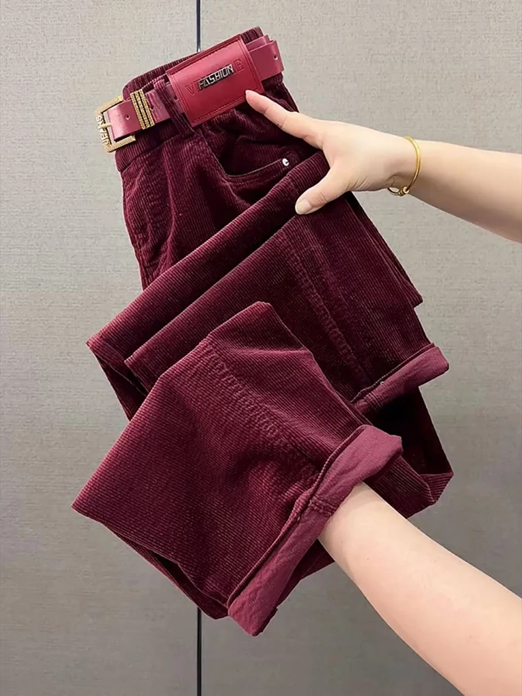 2023 Lente Nieuwe Fluwelen Werkkleding Gebogen Mes Damesbroek Casual Snoep Kleur Rechte Pijpen Broek Wijde Pijpen Moeder Broek