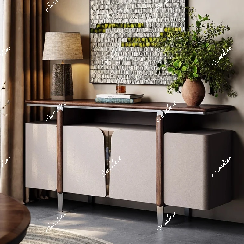 Modern high-end solid wood wine cabinet, living room against the wall villa, light luxury dining side cabinet