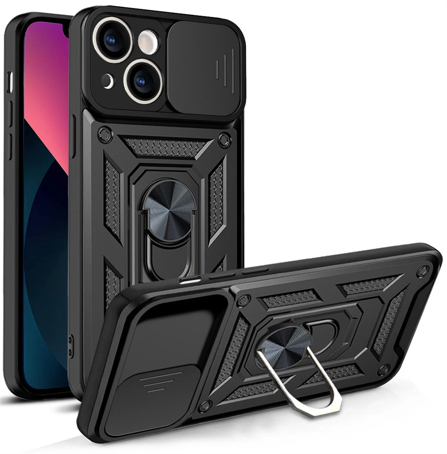 Rüstungshülle für iPhone 13 14 15, stoßfeste Rüstung, Kameraobjektiv-Schutzhülle, Funda Capa, luxuriöser Slide-Kameraobjektivschutz