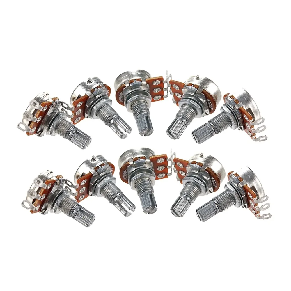 

10 шт. A500K потенциометры для бас-гитары, 3-контактные поворотные аудиоконические горшки с разъемным валом