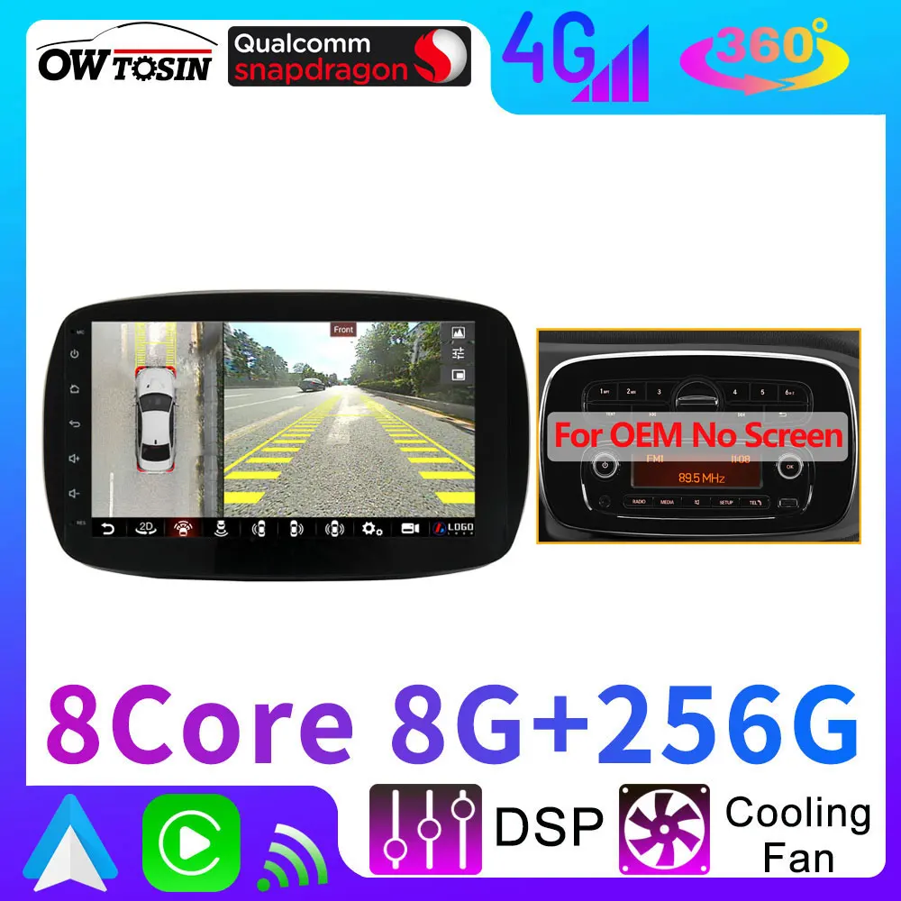 Android 13 A7870 12G+256G Car Head Unit Stereo Radio Player For Mercedes-Benz Smart Fortwo C453 A453 W453 CarPlay GPS 360 Camera