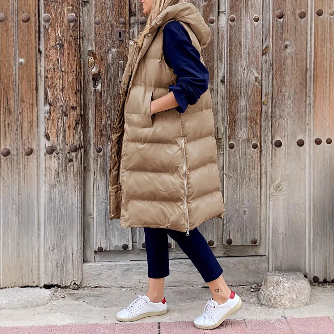

Casual Cotton Vest Coat Women Sleeveless Thick Warm Padded Jacket 2026 Autumn Winter Single Breasted Padded Hooed Overcoats Traf