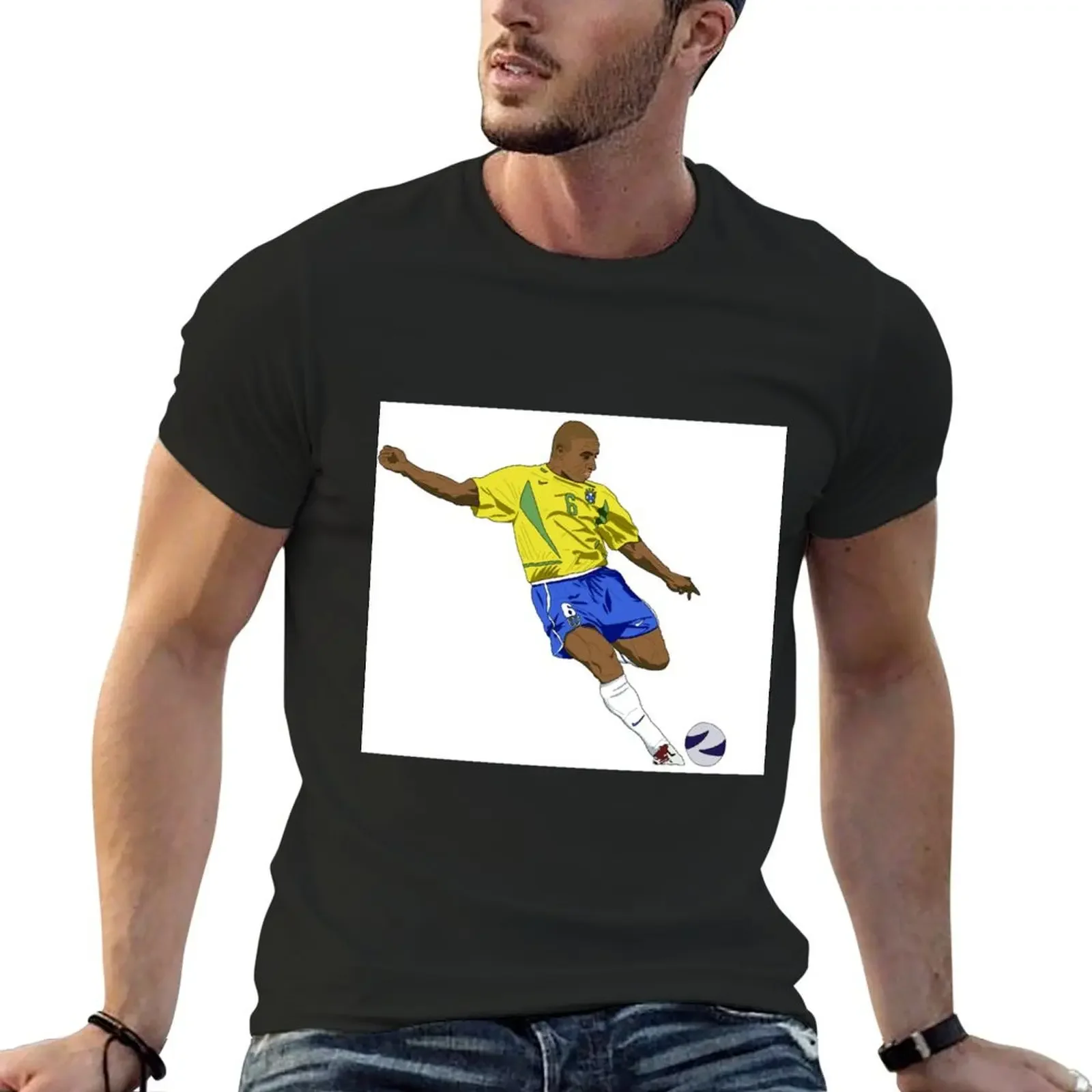 

Roberto Carlos digital art portrait T-Shirt blacks sports fans mens champion t shirts