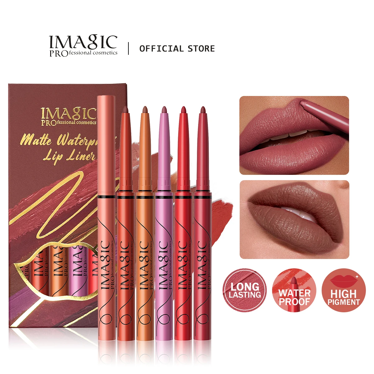 IMAGIC Lip Liner Pencil Set 6 Color/Set Shape Sculpt  Weightless Precise Liner with Blendable Texture Matte Soft lipstick makeup