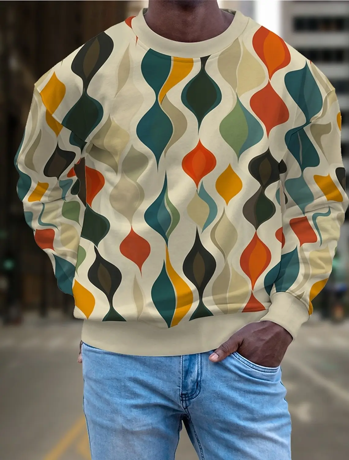 سويت شيرت رجالي مرقع برسومات جرافيكية، سويت شيرت بأكمام طويلة، سويت شيرت بقلنسوة، ملابس رياضية للعطلات والطباعة اليومية
