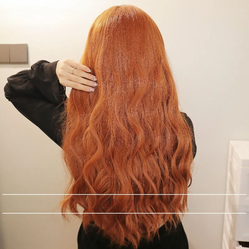 

Long Hair with Bangs, Wavy Orange, Sweet and Natural Wig Headband，Natural Hair for Cosplay Parties, Daily Wear