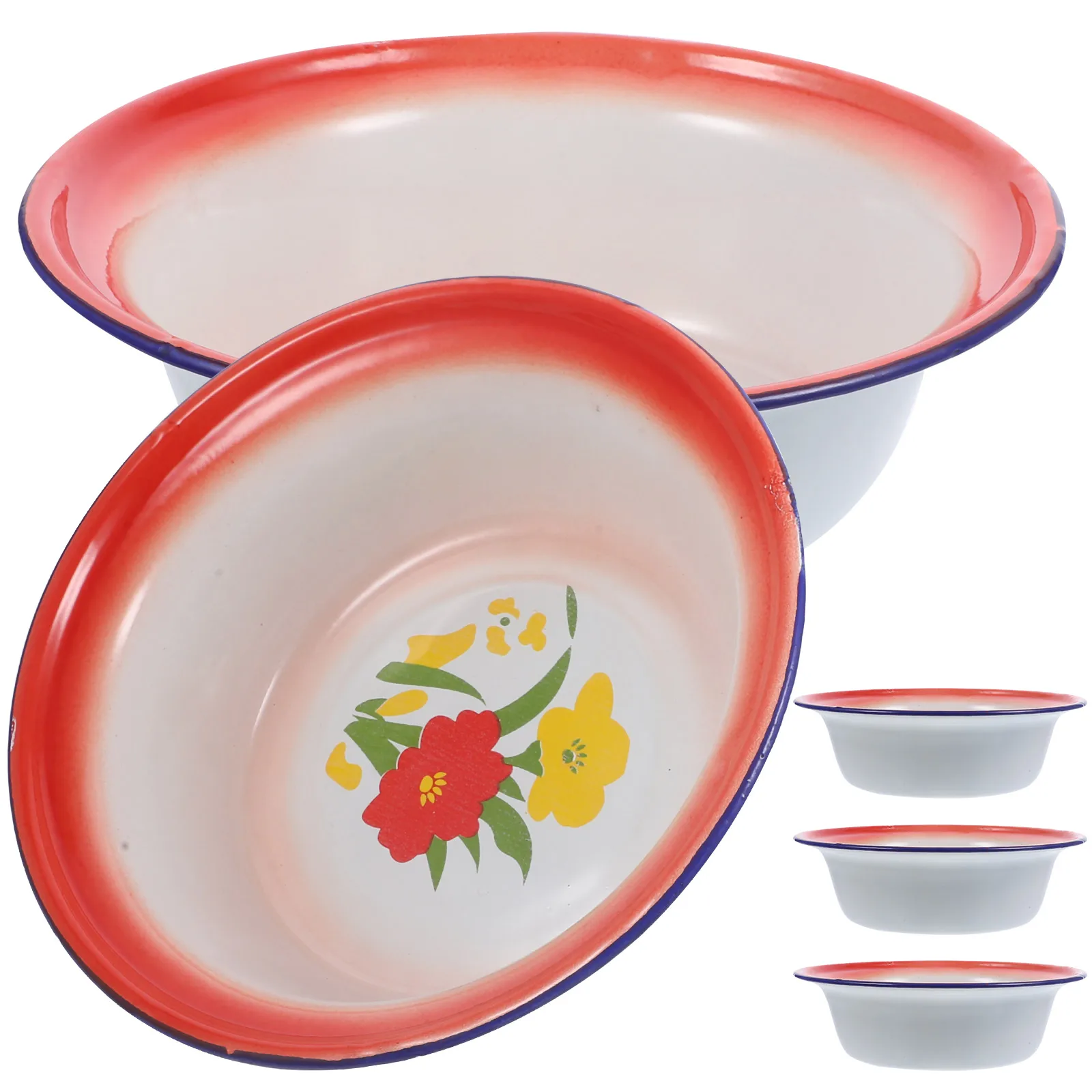 

5pcs Deep Large Metal Bowl Plates for Kitchen Camping Bowls Enamel Plates Camping Serving Retro Style Metal Bowls