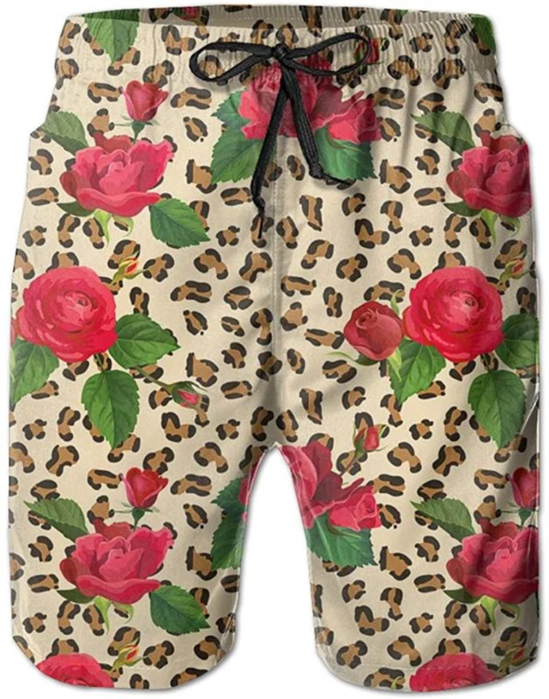 メンズ3Dプリントビーチショーツ,メンズヒョウデザインショーツ,ハワイイスタイル,サーフボード,夏