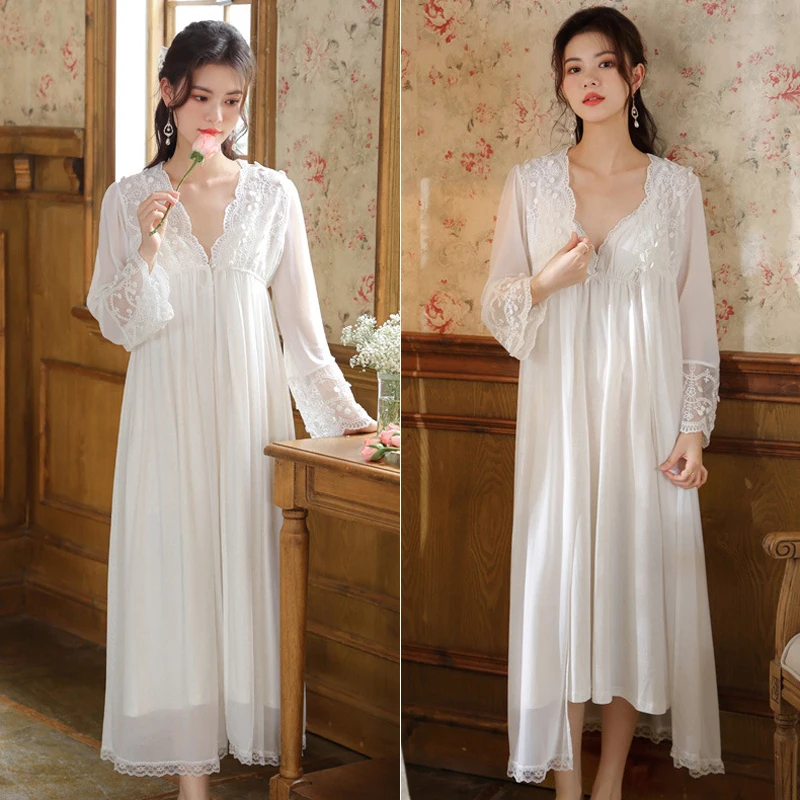 New Pregnant Women's Sleeping Dress Sweet Princess Style Slip Dress+cardigan Soft Breathable Solid Lace Maternity Home Dress