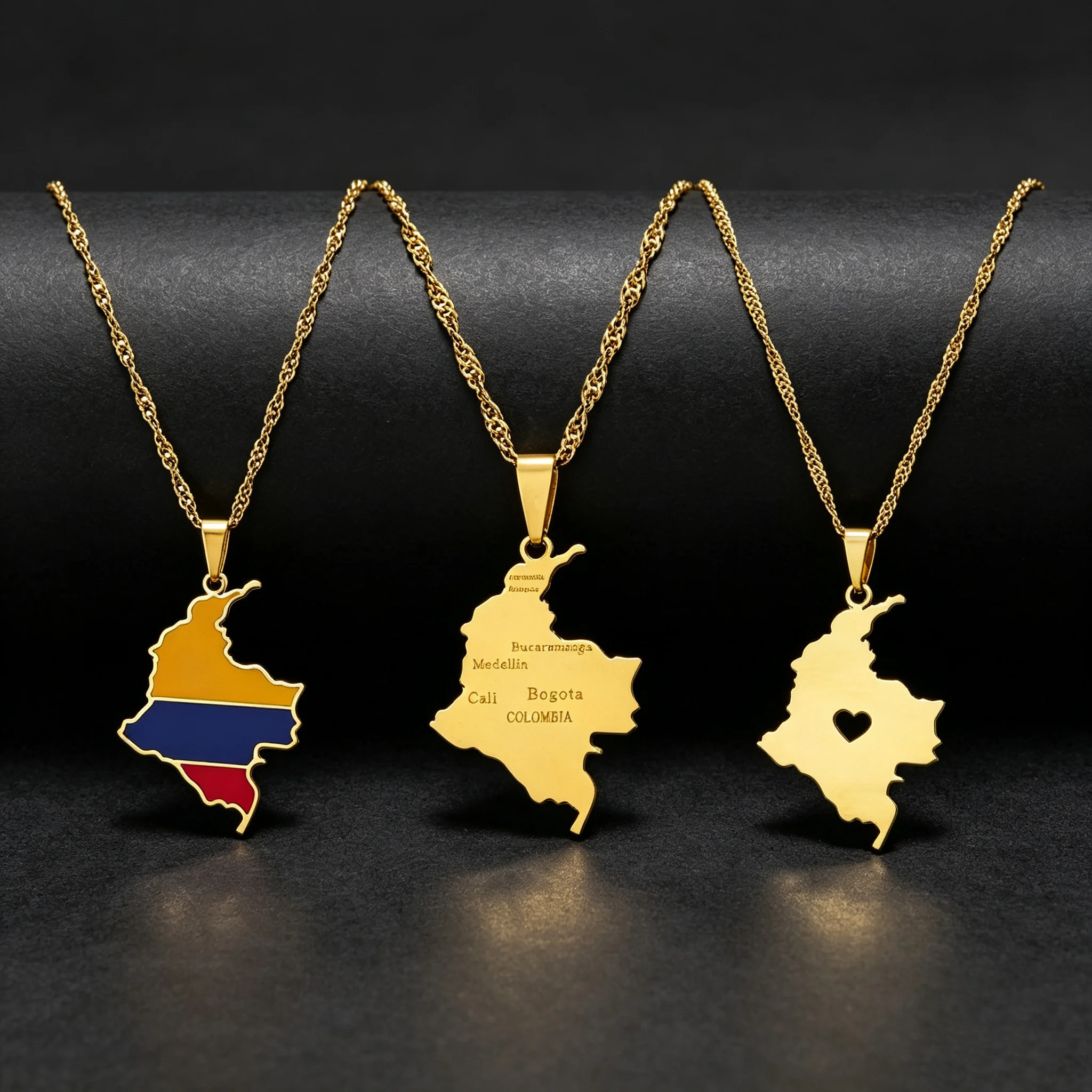 Outline Enamel Colombia Map Flag Pendant Necklace Stainless Steel Casual Clavicle Chain Couple Accessories Christmas Gift