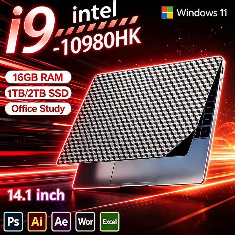 Office Laptop Intel Core i9-10980HK 14.1 inch 4K HD Screen Windows 11 16GB RAM 1TB SSD Portable Slim Laptops PC Gamer Computer