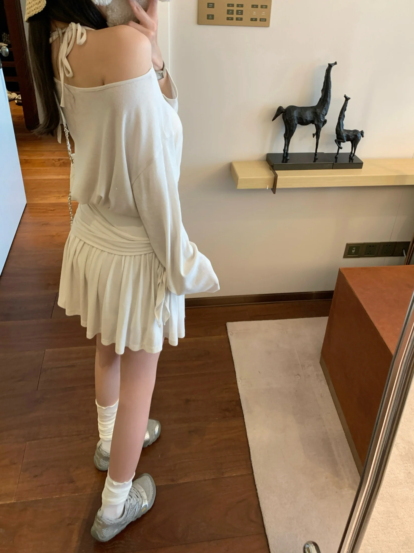 

Ego Studio Korean High Twist Cotton Sun Protection T-Shirt with Sash Built-In Safety Pants Half Skirt Women Casual Set