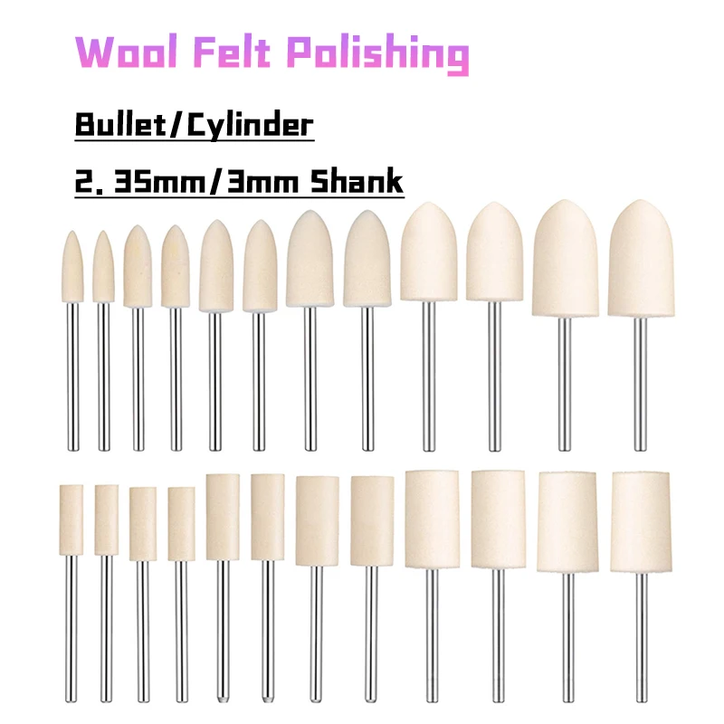 5~50Pcs 3mm/4mm/5mm/6mm/8mm/10mm/12mm Wool Felt Mounted Polishing Buffing Wheel 2.35/3mm Shank For Dremel Pro Rotary Tool