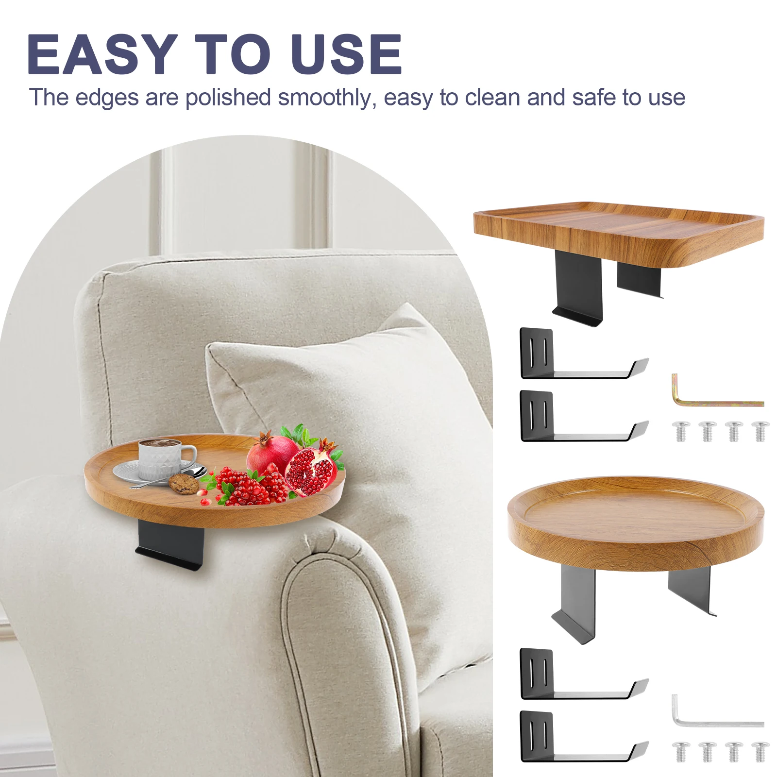 

Sofa Armrest Tray Wood Couch Arm Table 5.5-15cm Width Adjustable Sofa Arm Rest Table Multifunctional Arm Chair Table Tray Heavy