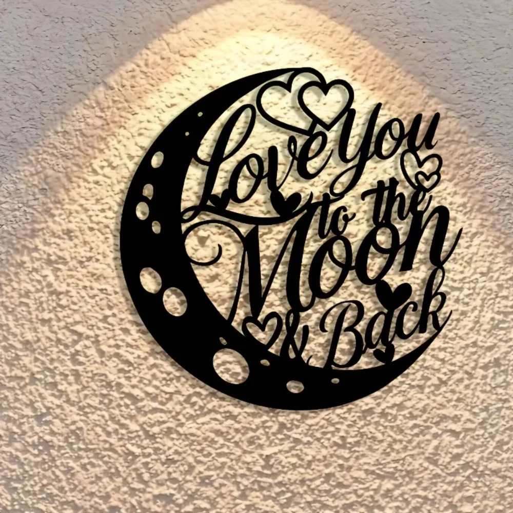 Panneau mural en métal « Love You To The Moon », décoration artistique abstraite en forme de cœur, pour la maison, la chambre, le bureau, l'intérieur et l'extérieur, ornement suspendu