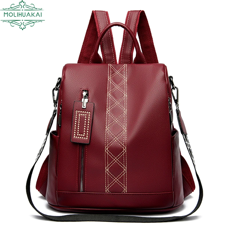 Vintage Female Leather Backpacks Multifunction Women BackPack Anti-theft School Bags For Girls Travel BackPack mochila feminina