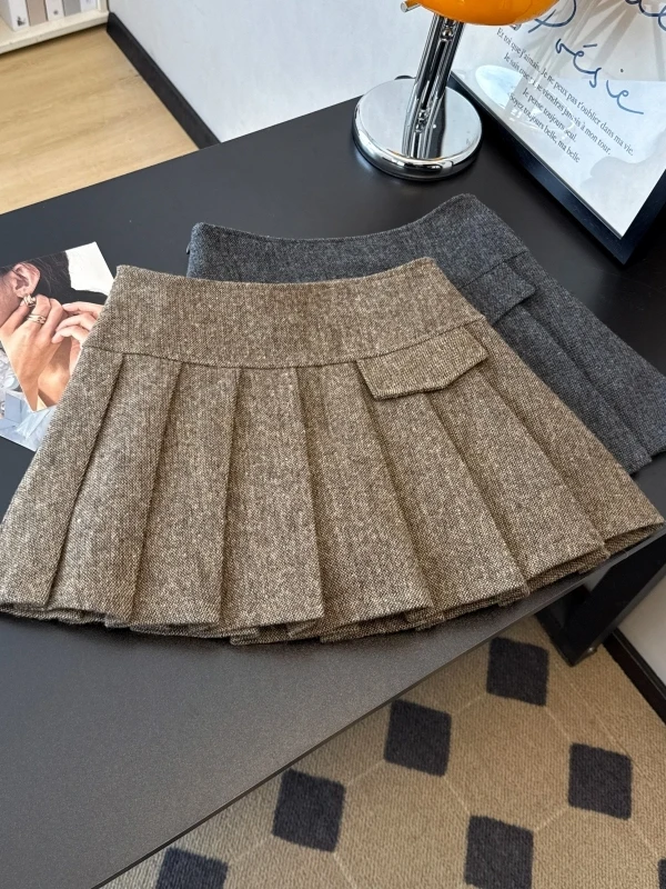 

Юбка А-силуэта с высокой талией из шерстяной ткани в клетку для женщин, осенне-зимний сезон, корейский стиль, повседневная мода