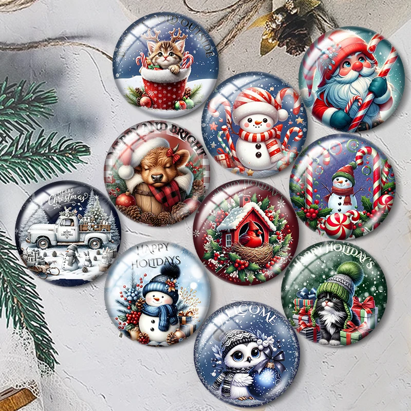 Christmas and Winter Elements 10pcs 12mm/18mm/20mm/25mm Round photo glass cabochon demo flat back Making findings
