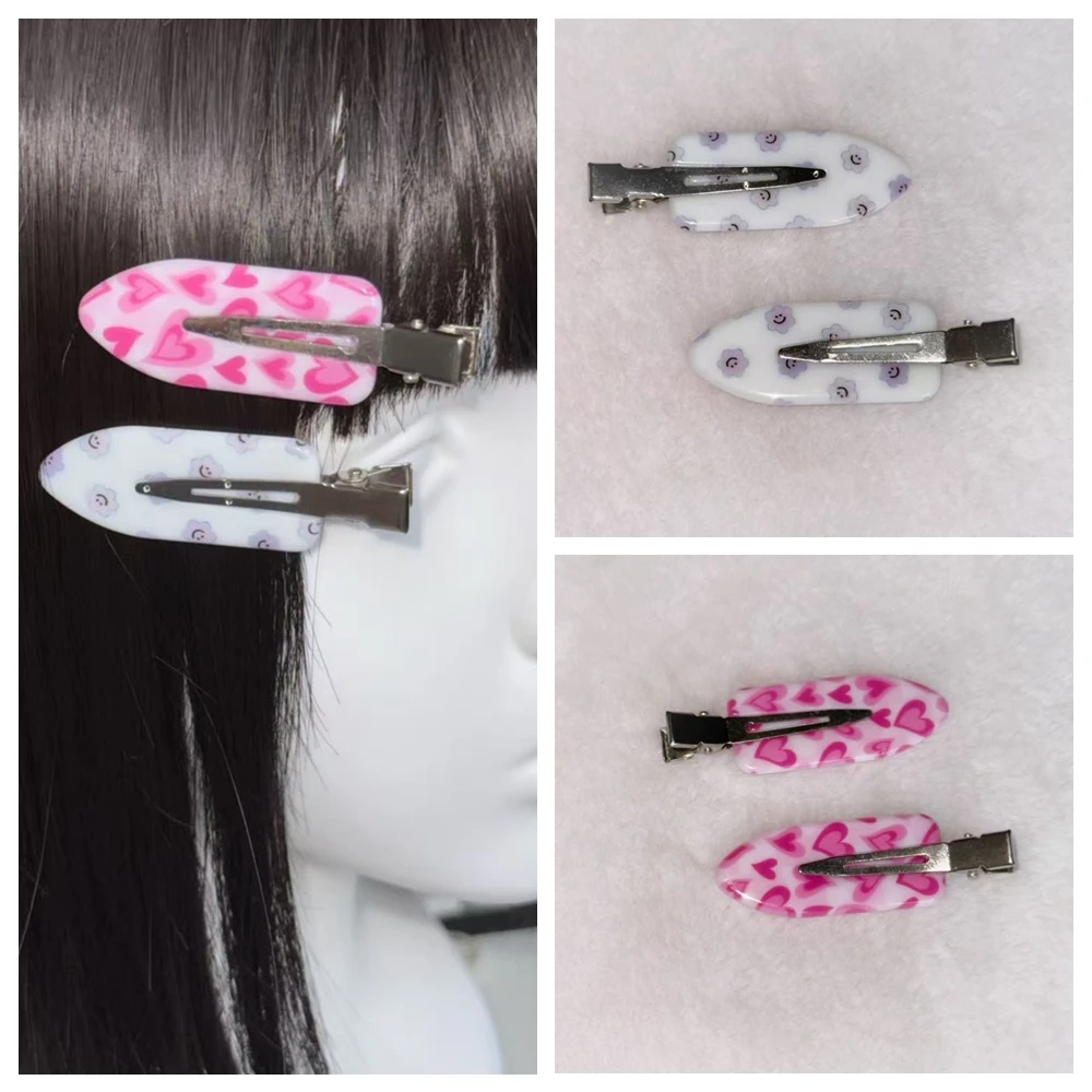 

2pc/Set Y2k Hair Clips For Women Pink Heart-shaped Smiling Face Duckbill Clip Side Bangs Barrettes Girls Lolita Hair Accessories