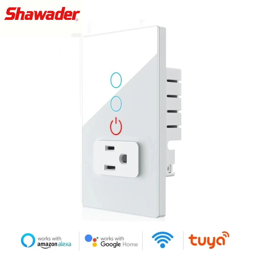 Shawader US Plug Wifi Smart Tuya Light Switch Intelligent Wall Socket Mexico Outlet Touch Glass Panel Remote Alexa Google Home