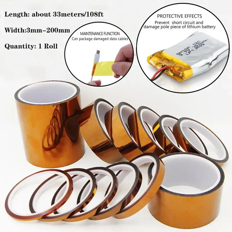 

1Roll 33m PET High Temperature Adhesive Tape (BGA/PCB/3D Printing Protection) Heat Resistant, Electronic Insulation, Anti-Static