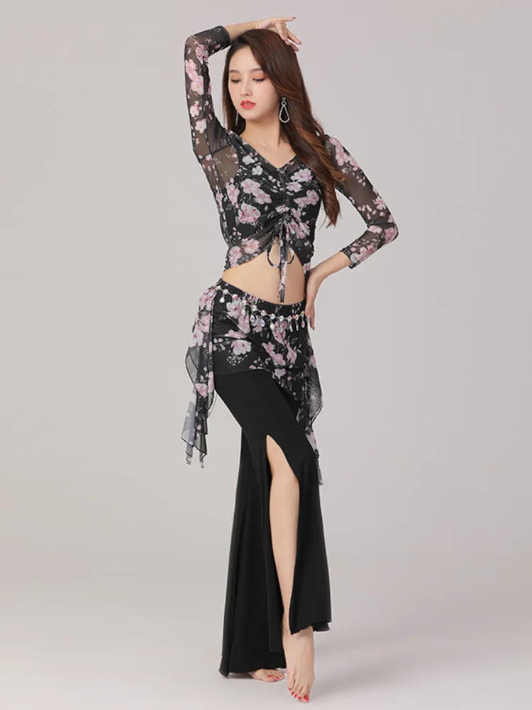 

Leopard Woman Costume Belly Latin 2Pcs Set Drawstring Fantasia Urban Dance Jazz Mesh Halloween Arab Classical Split Clothes