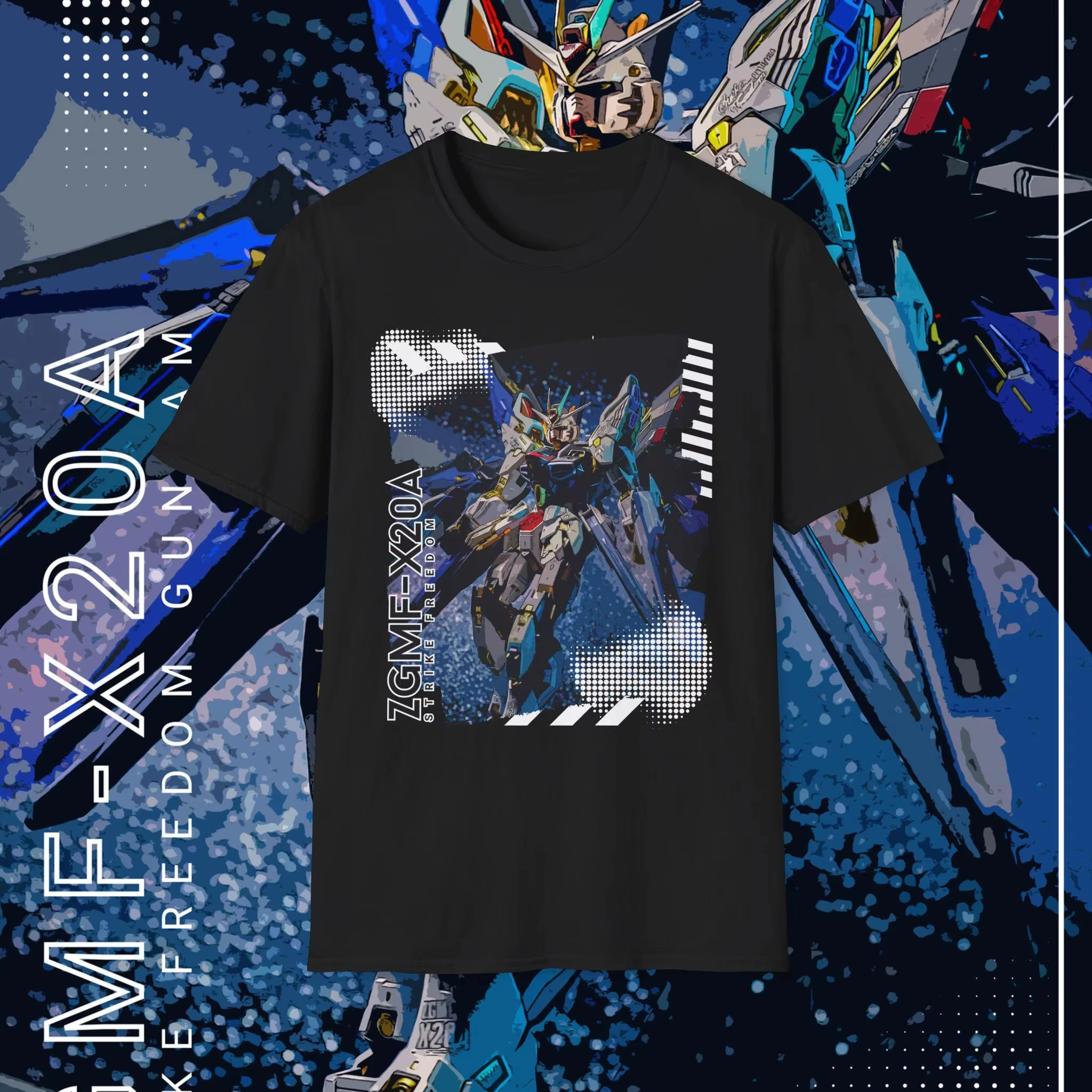 

Strike Freedom ZGMF-X20A T Shirt Men Blue White Graphic Tee Oversized Gundam SEED Destiny Mecha Anime Streetwear
