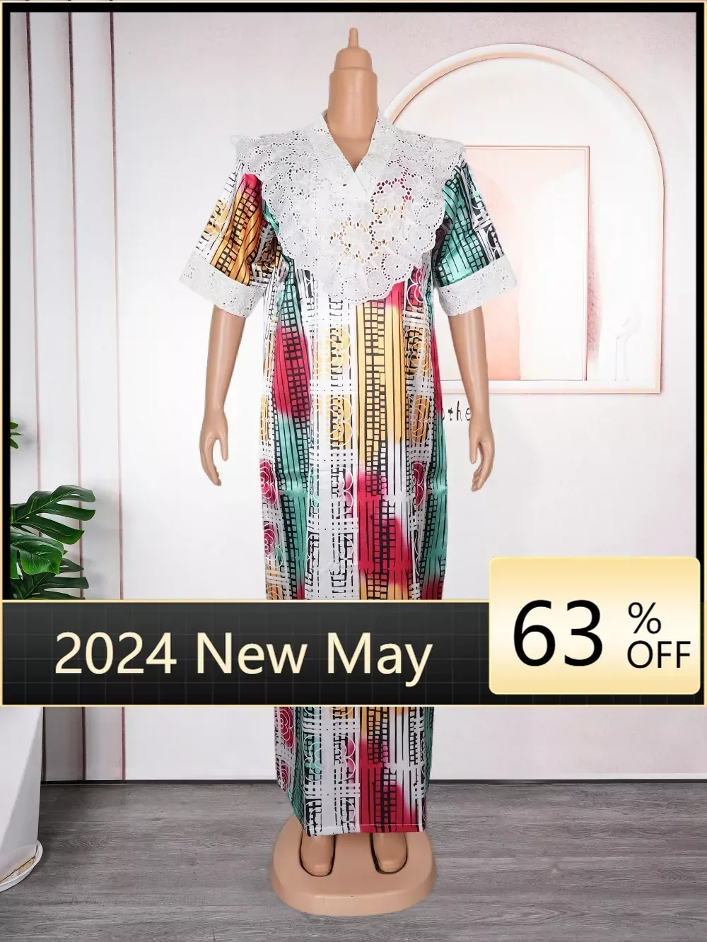 2024 Printed Afrian Party Dress for Women Plus Size Dashiki Kaftan Robe Summer Nigerian Ankara Clothing Islam Turkey Lace Robe