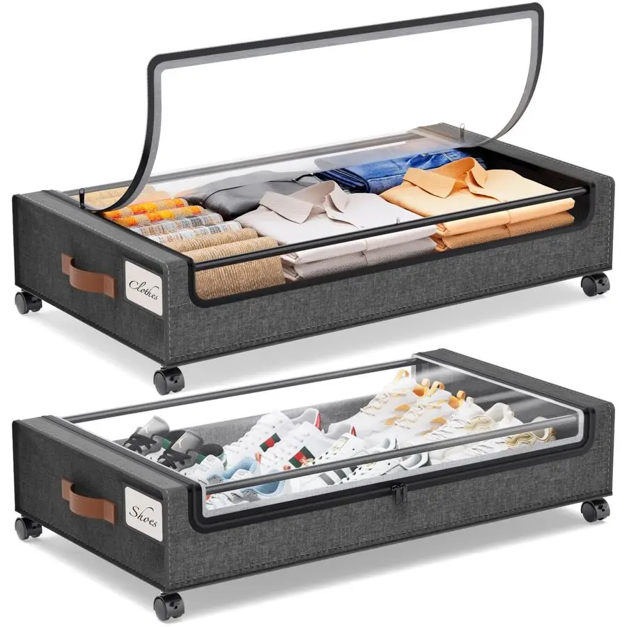 

Контейнеры для хранения под кроватью, 2 шт., на колесиках, органайзер для обуви под кроватью, металлический выдвижной ящик