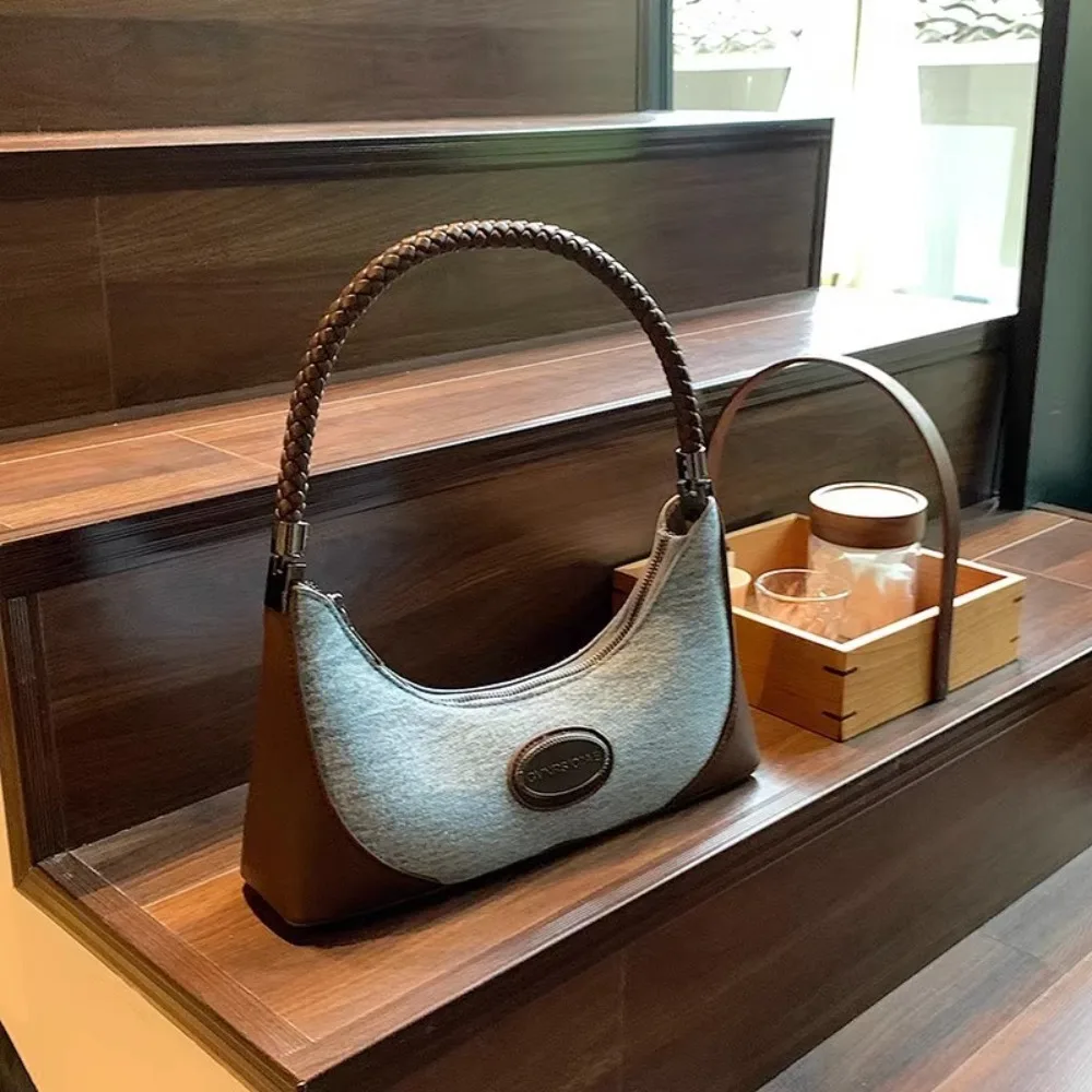 

Versatile Spicy Girl Retro Denim Armpit Bag Y2K Color Matching Crescent Bags Luxury Niche Handbag Girls