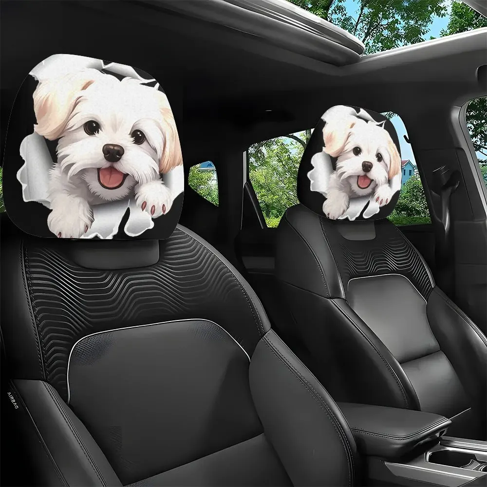 2Pcs Headrest Cover Funny 2Pcs Headrest Covers Horror 2-piece set of cute pet dog printed car head pillowcase, personalized