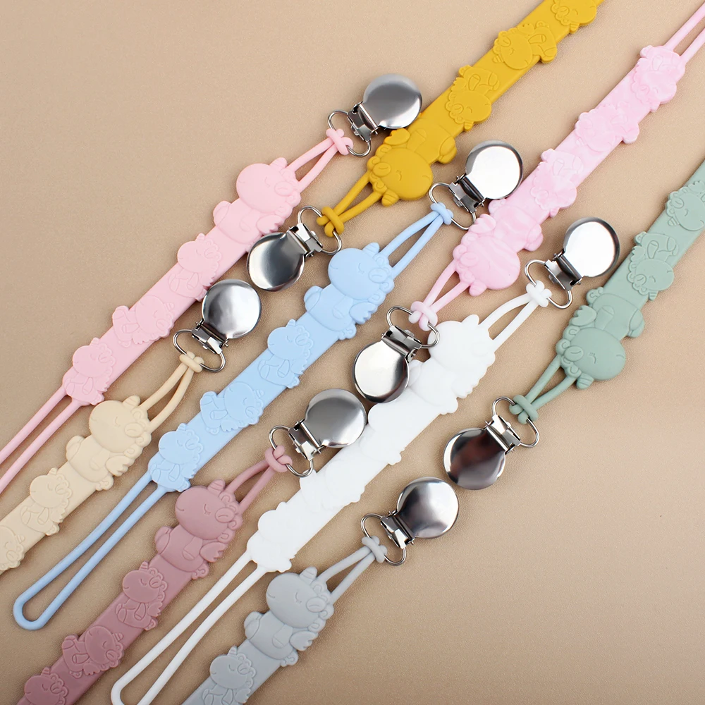 Pacifier Clips Baby Pacifier Chain Soother Nipple holder Silicone Cartoon Animal Unicorns Dummy Holder Baby Teething Chew Toys