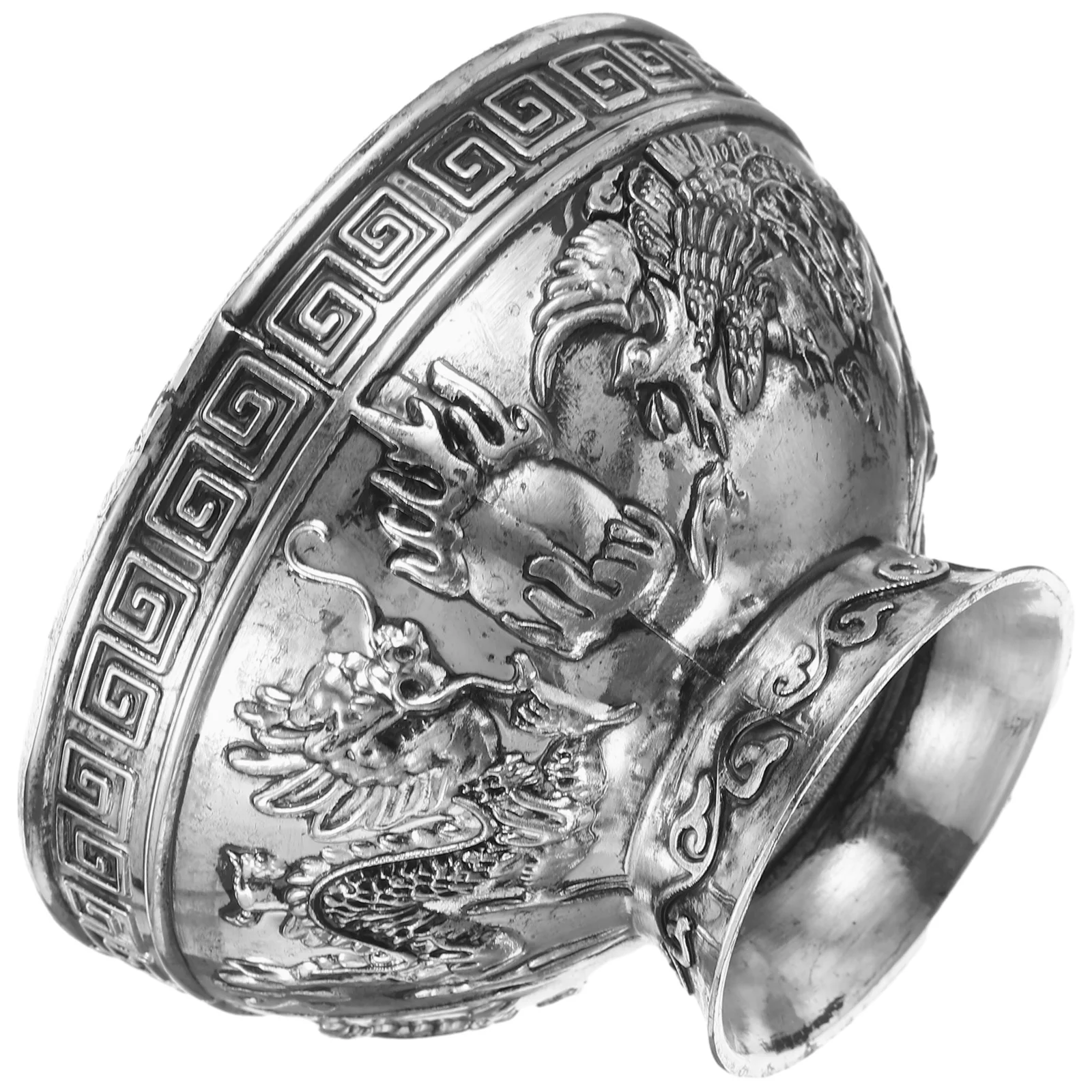 

Buddhist Dragon Phoenix Offering Bowl Sturdy Silver Holy Water Cup for Meditation Worship Ceremony Temple Decor Art Craft