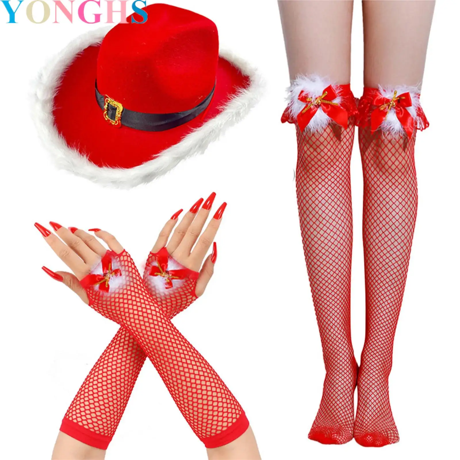 

Christmas Dress Up Accessories Set Include Hat Gloves Leg Cover Or Socking for Women Xmas Parties Supplies