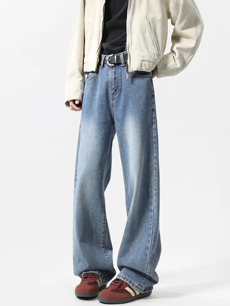 

Cleanfit Men's Straight Leg Jeans High Waist American Street Style Worn in Look Durable Casual Wear for Autumn Season