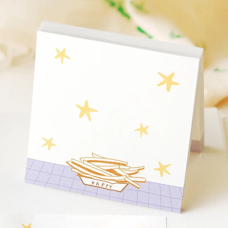 100 Sticky Notes, Light Tracing Small Food Light Simple Handbook Collage Memo DIY Material Paper Kawaii Stationery Memo Pad