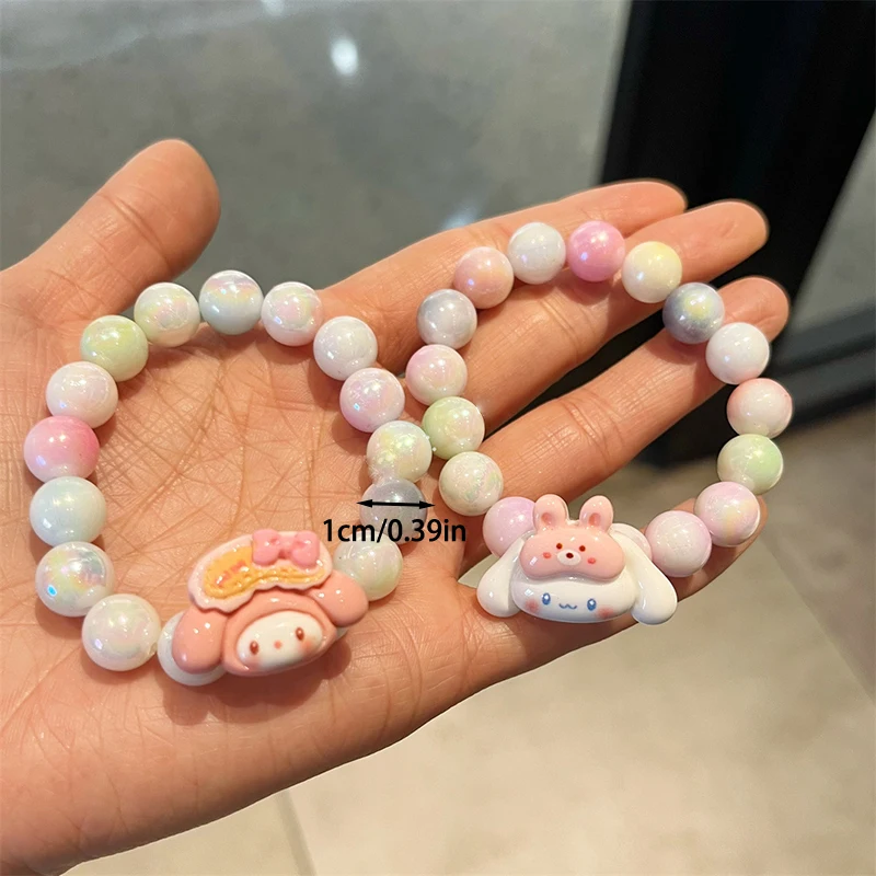 Kawaii Sanrio Bracelets Hello Kitty Kuromi Cinnamoroll Colored Beads Bracelets Sweet Jewelry Besties Gift