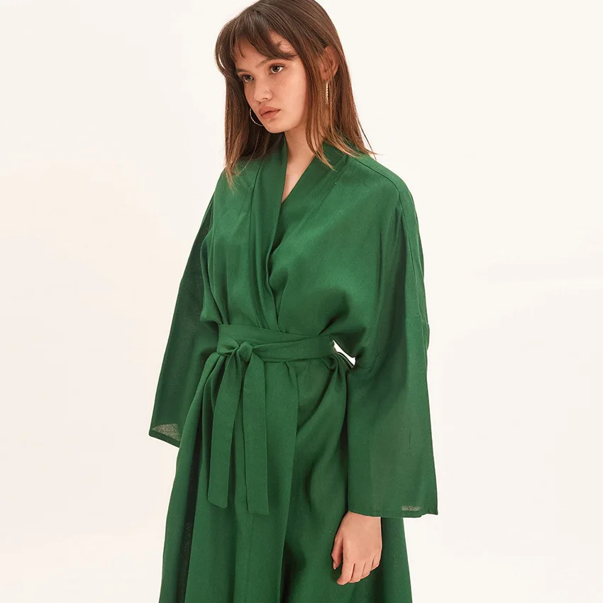 Sleepwear Cotton Light Robes For Coverage Mid-Calf Night Dress Women Robe With Sashes Long Sleeve Bathrobe Female Albornoces New