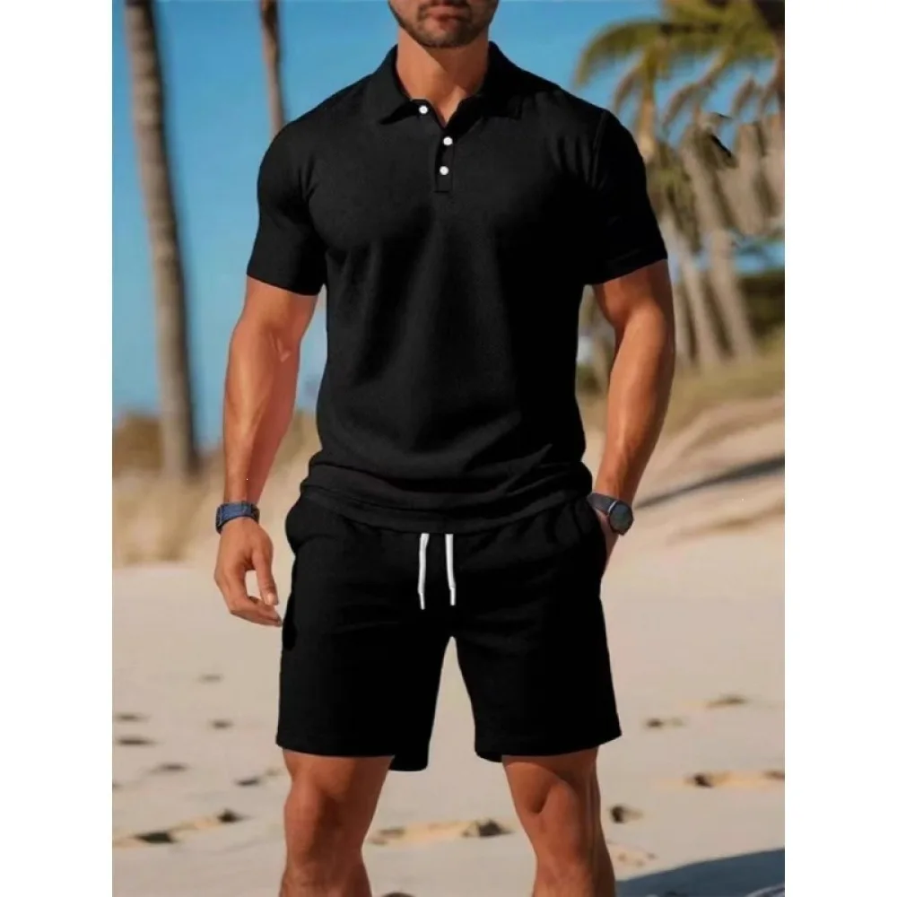 Trendy Mens Sportswear Set Summer Casual Polo Top And Shorts Outfit Slim Fit Breathable Training Apparel For Summer