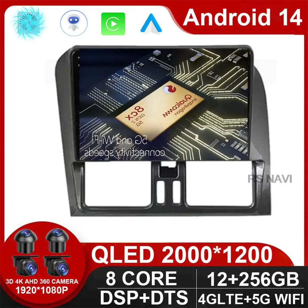 Radio con GPS para coche, reproductor Multimedia con Android 14, 4G, BT, Carplay, 2DIN, DVD, autoestéreo, para Volvo XC60 que 1, 2008, 2009, 2010, 2012, 2013