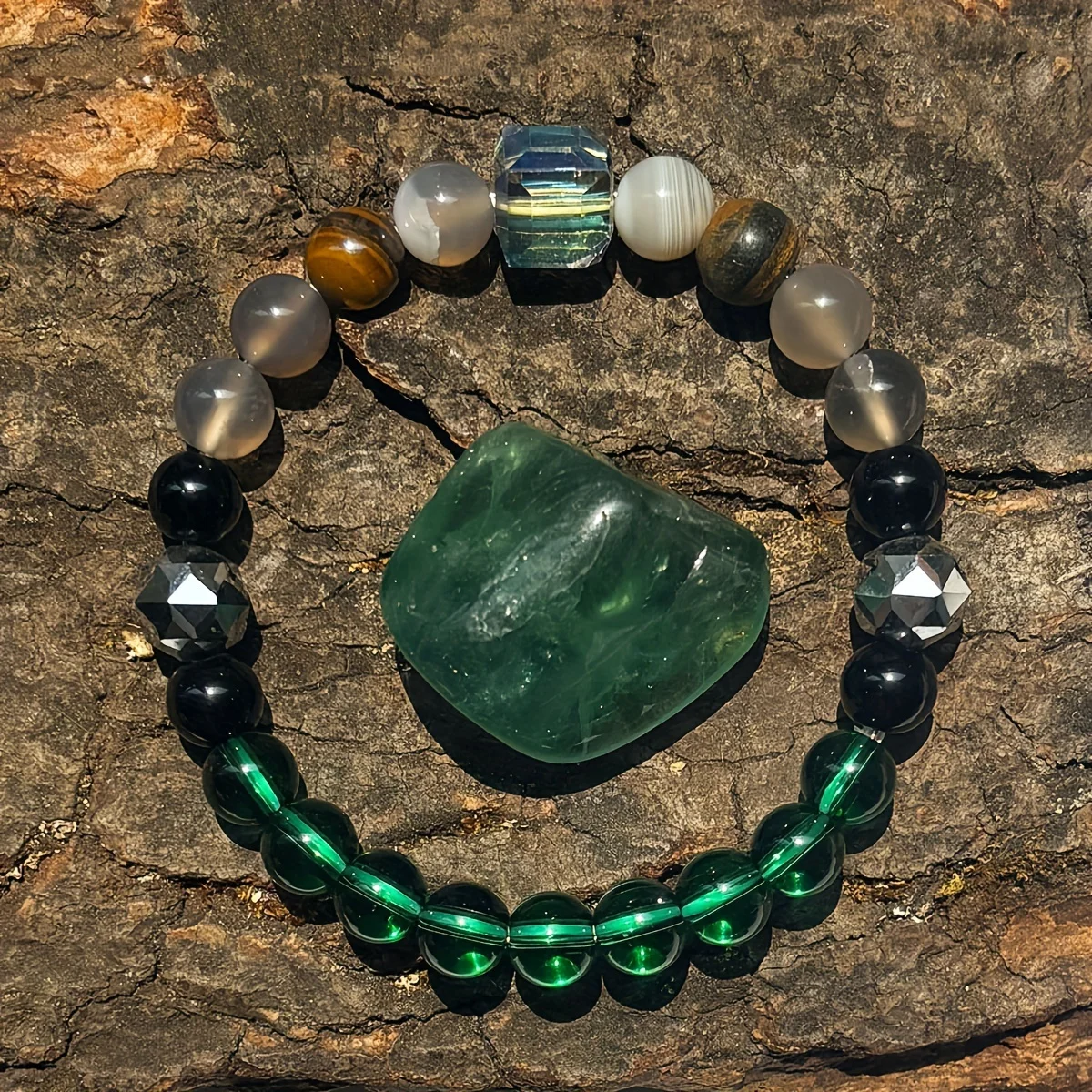 Attract Wealth Abundance and Prosperity Bracelet Made of Tiger Eye Stone and Green Healing Crystal Handmade Bracelet for Men and